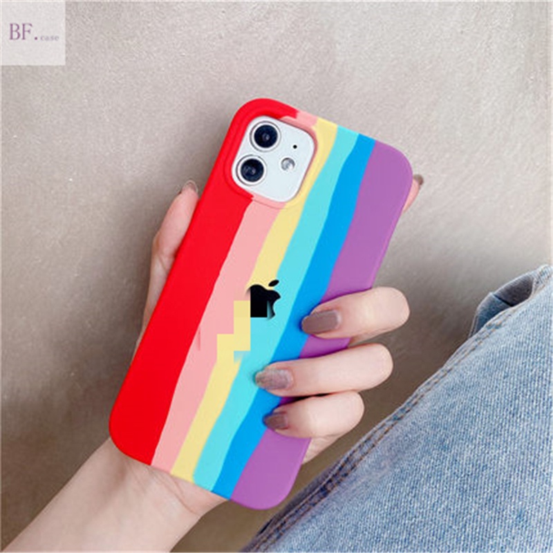 Casing Silikon Iphone 12 11 Pro Max 7 8 6 Plus Anti Jatuh Warna Kuning Pelangi