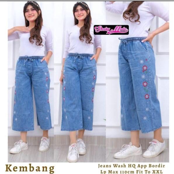 CELANA JEANS LOVE CEMRE KULOT CULLOTE JINS WANITA-KOREAN STYLE SNOWA PREMIUM TERBARU KEKINIAN BORDIR