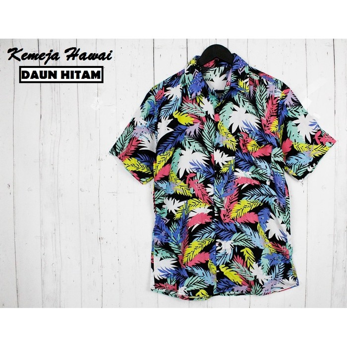 KEMEJA PANTAI PRIA BAJU HAWAI COWOK BALI REGGAE COWO PENDEK SANTAIDAUN - Hitam