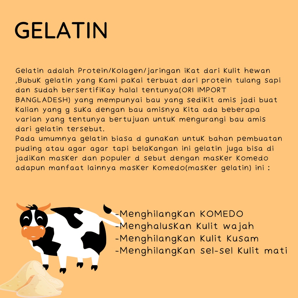 (free mangkuk)Masker gelatin 50 gram. Varian packing botol