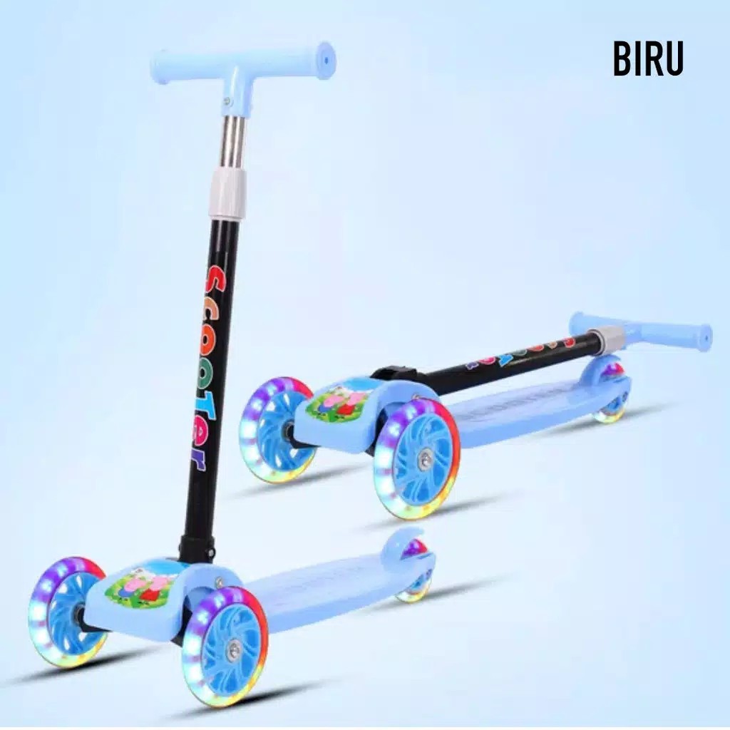 KICKBOARD SCOOTER MB 183 - SKUTER ANAK - RODA 3 - OTOPED ANAK - RODA ADA LAMPU LED-MICC.-BIRU SKUTER