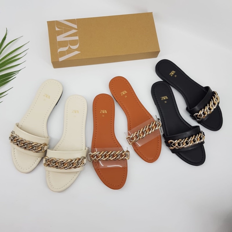 Flip flop chain sandals by Zara Import high quality fashion shows sandal flat wanita sandal rantai s
