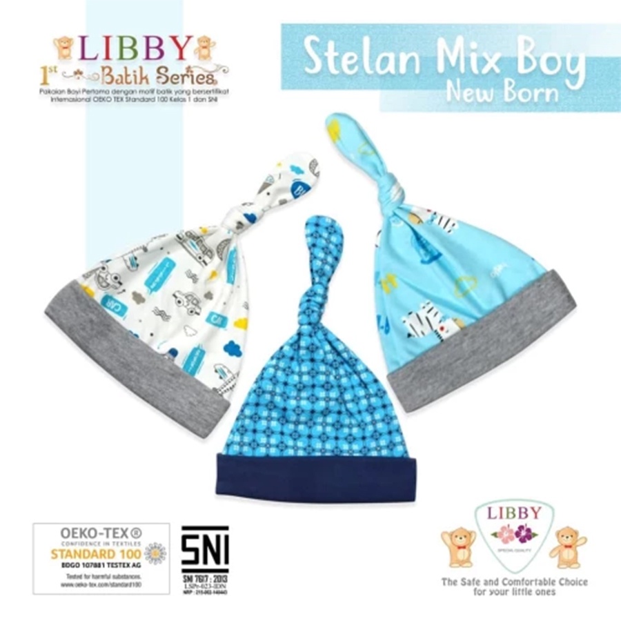 Libby Baby Topi Kuncung Libby Newborn 3pc Variasi Motif Topi Bayi