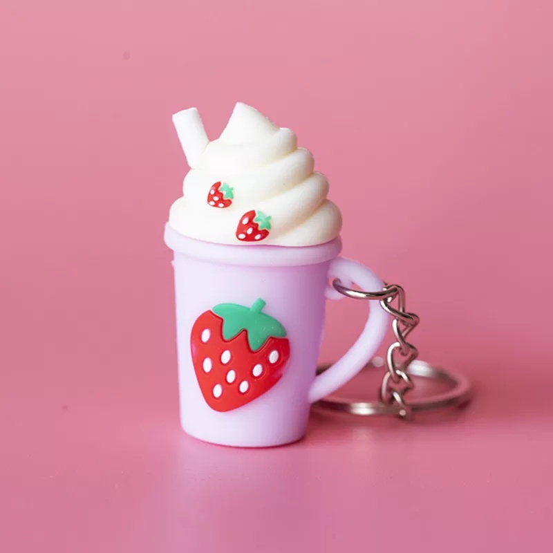 GANTUNGAN KUNCI ES KRIM SUNDAE STRAWBERRY // Ganci Karakter Es Krim Stroberi Unik Lucu | Gantungan tas | Bag Charm | Souvenir Murah | Keychain | COD