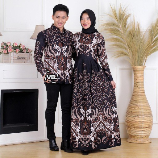 Gamis Dan Kemeja Lengan Panjang Sania Ruffle Batik Couple Ori Ndoro Jowi / Gamis Batik Couple Murah