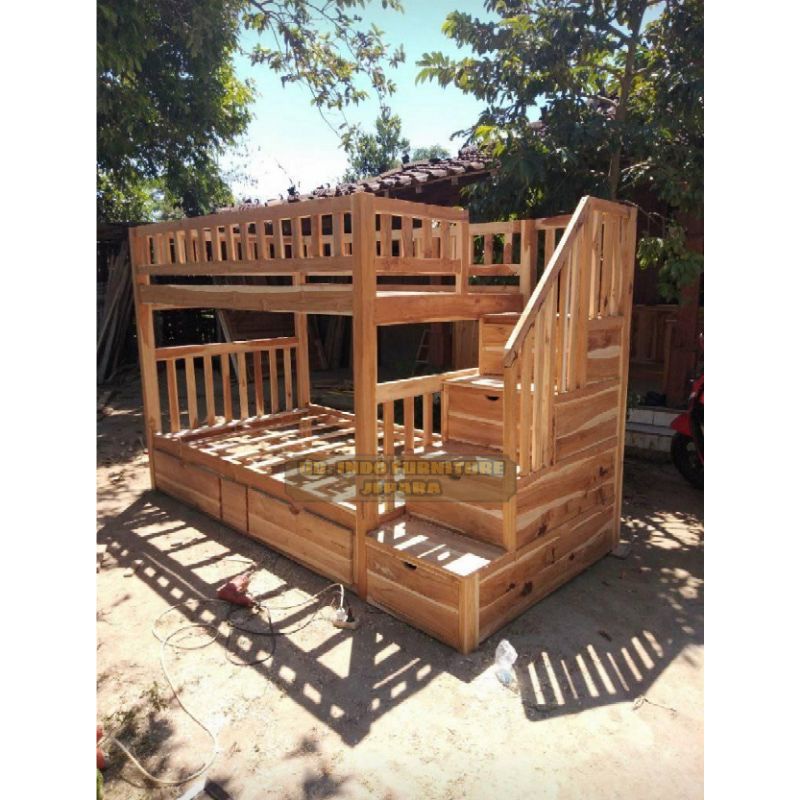 dipan tingkat laci / tangga besar minimalis bahan kayu jati jepara murah