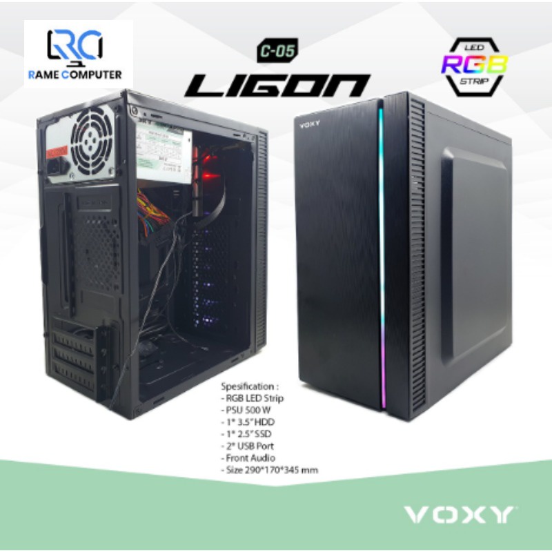 CASING VOXY LIGON C-05 RGB LED STRIP WITH PSU 500W CASE PC KOMPUTER