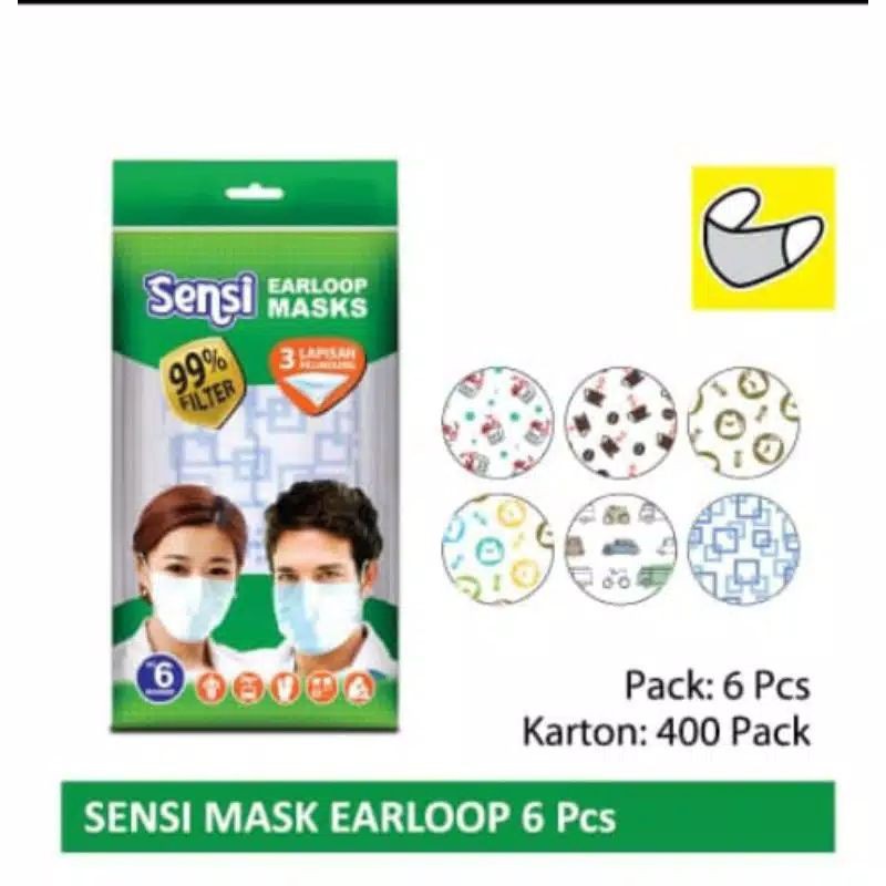 Jual MASKER SENSI EARLOOP 3PLY ORIGINAL 1 BUNGKUS ISI 6PCS | Shopee ...