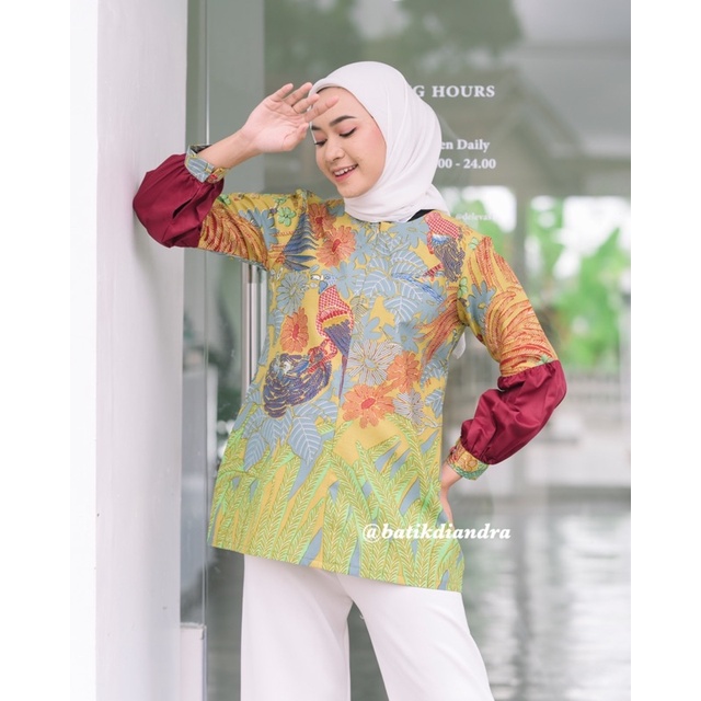 Batik Blouse Atasan Wanita Kekinian Baju Kerja Modern Couple by Charu Blouse Kuning