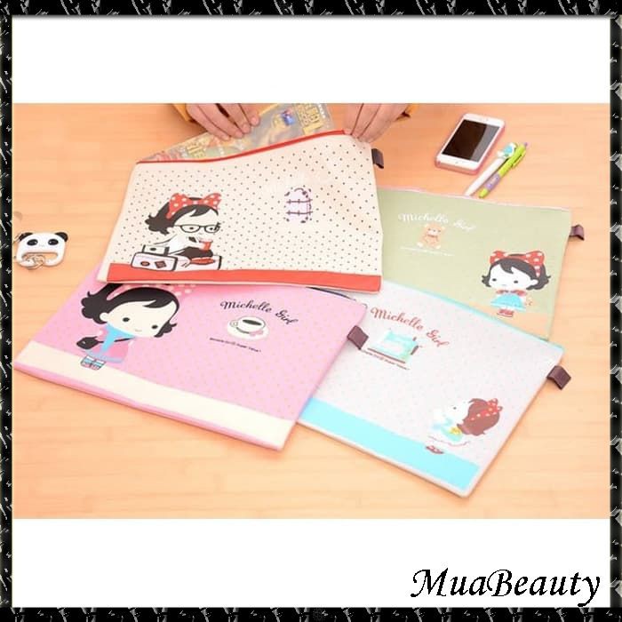 

PF16 Michelle Girl Portable A4 file Storage Pouch Bag Tempat Buku