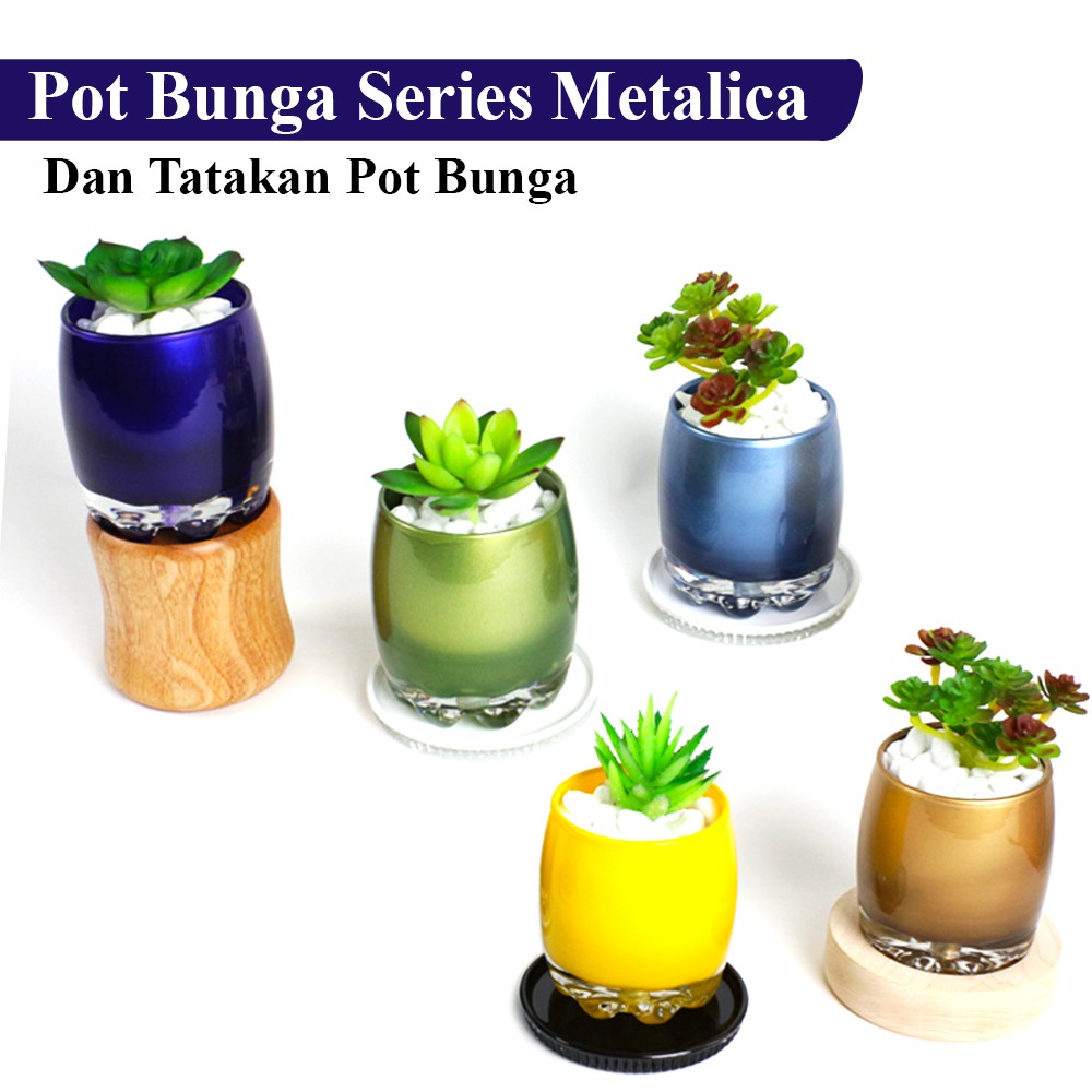 FM - Pot Mini Bunga + Tatakan Kaca Premium 6 cm Series Metalica