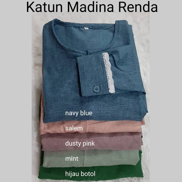 Gamis katun madina polos aplikasi renda busui ld 100