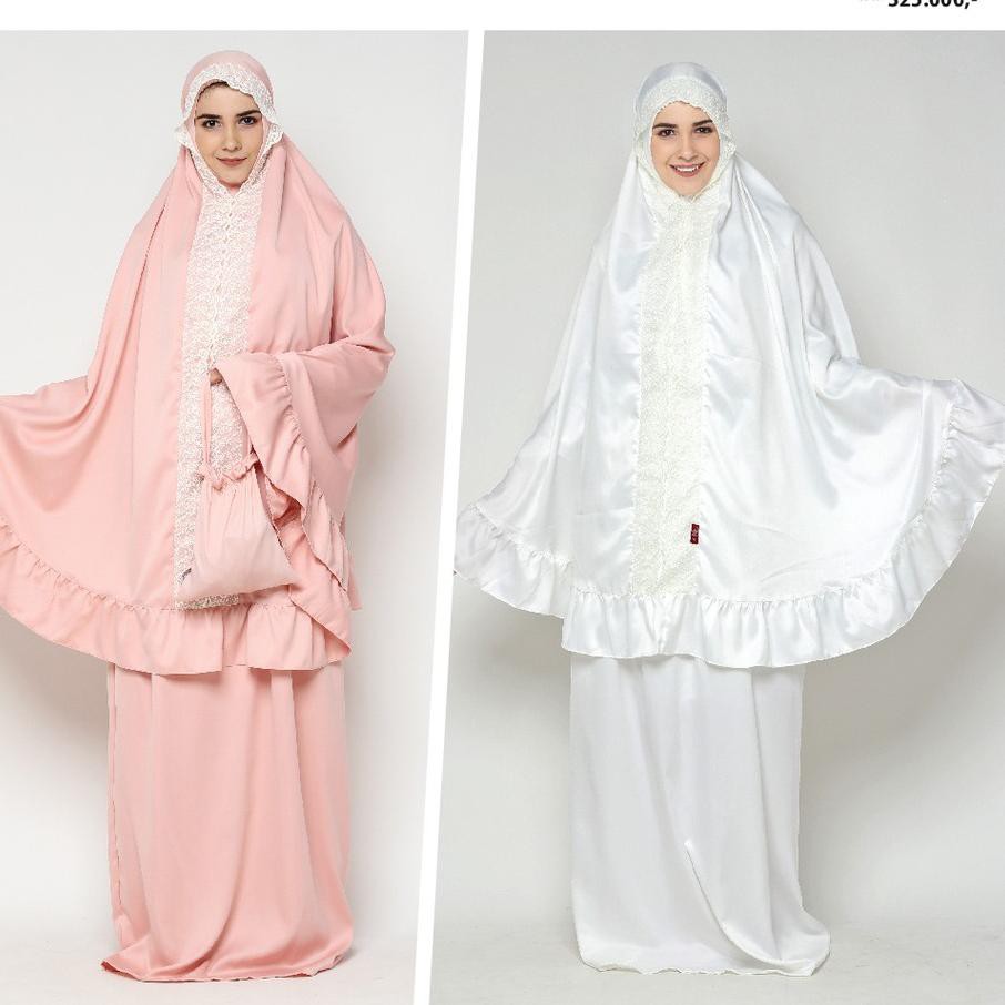 CYR Mukena Tatuis Shiva 99 Satin Velvet Adem Polos Renda Peach Salem Pink Putih Broken White Travel