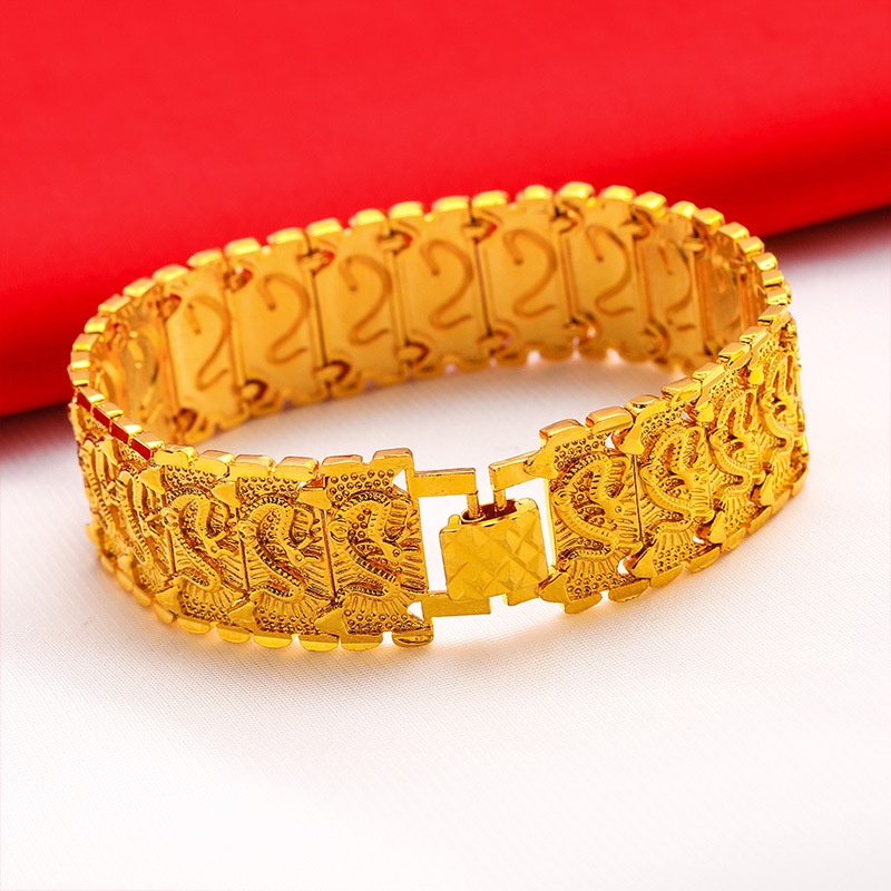 Gelang Tangan Rantai Lapis Emas 24K Motif Naga Bahan Kuningan Untuk Pria