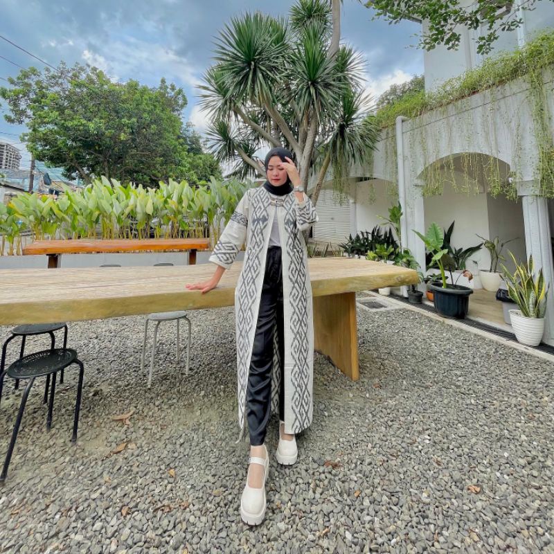 outer tenun panjang wanita lengan panjang - blazer tenun wanita lengan panjang - outer tenun