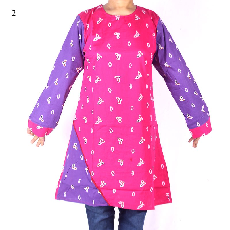Blus Tunik Jumputan Pink Kombinasi Ungu