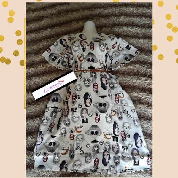 Tunik Kaftan Motif Retro Orang Putih