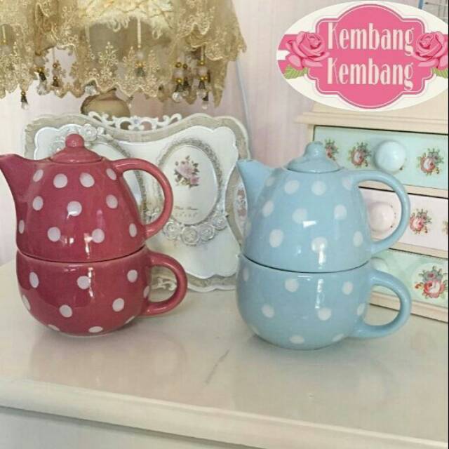 SKK Teko keramik polkadot / teko keramik shabbychic