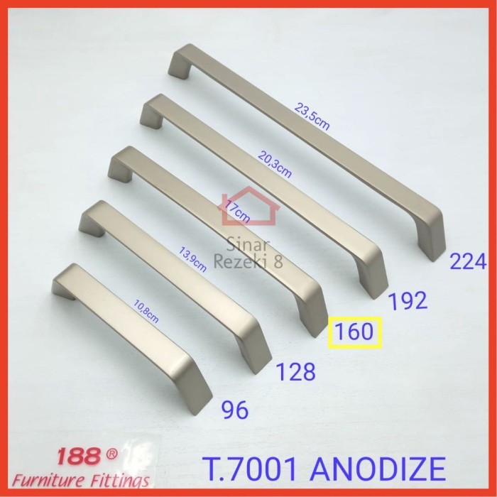 Handle 7001 ANO / Silver Tarikan Pintu Minimalis Lemari Laci Dapur Gagang Modern Aluminium