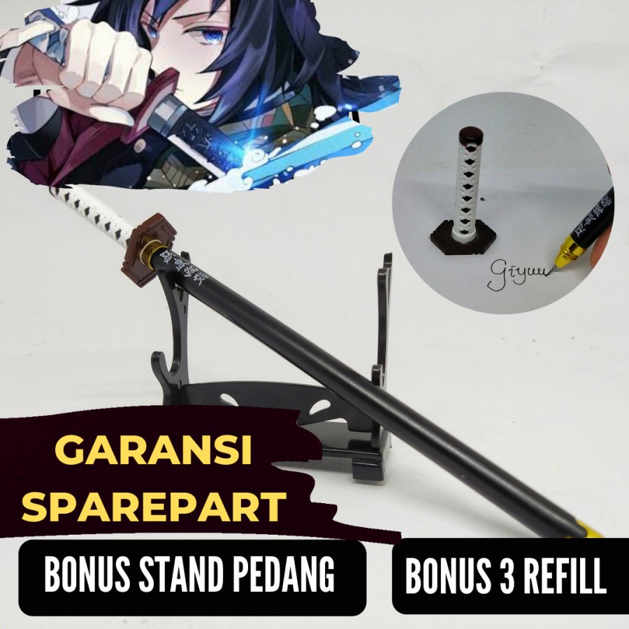 

SwordPen Pulpen Pedang Giyuu Anime Kimetsu no Yaiba pulpen pena Panjang 20cm Bahan Stainless Steel bonus Stand pajangan koleksi anime