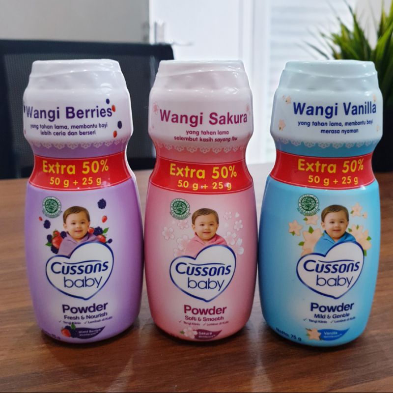 Cussons Baby Powder Extra 15g (35g + 15g) dan 50% (50g + 25g) Bedak Bayi