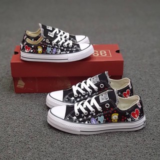  SEPATU  ANAK CONVERSE  X  BT21  KARAKTER BLACK WHITE KIDS 