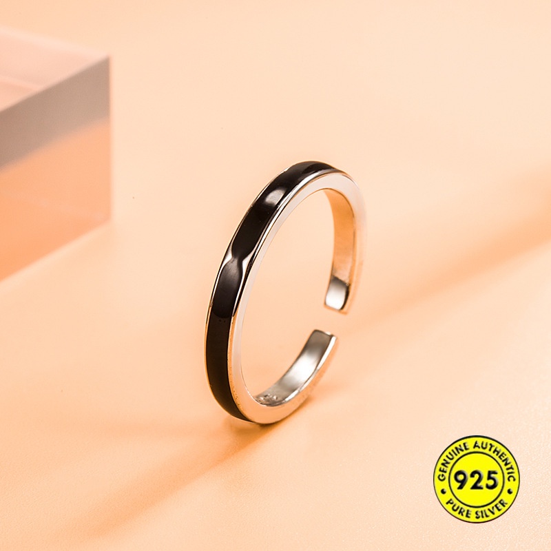 Cincin S925 Silver Model Terbuka Warna Hitam Untuk Unisex