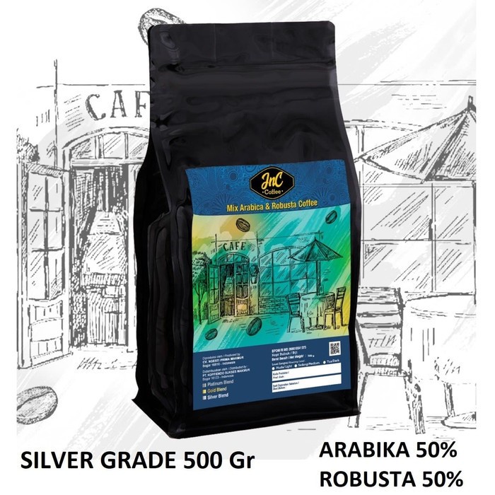 

kopi-biji- jnc house blend silver 50% biji kopi arabika 50% robusta 500 gr - biji sangrai -biji-