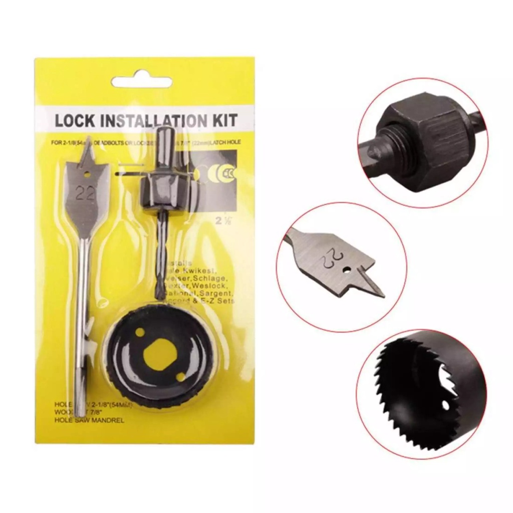 Mata Bor Pintu Lock Installation Kit Pelubang Handle Pintu 3 Pcs