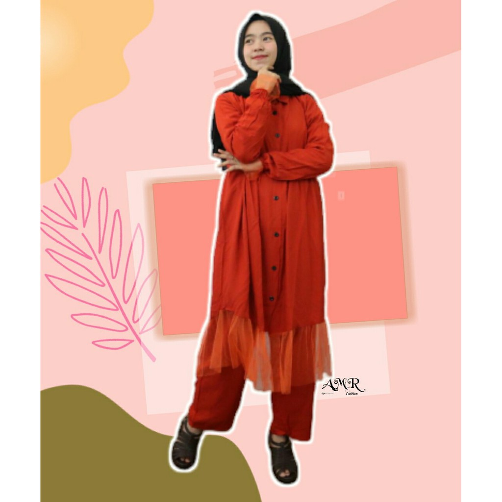 YASMIN ONE SET TUNIK ATASAN  MUSLIM WANITA  SET CELANA  