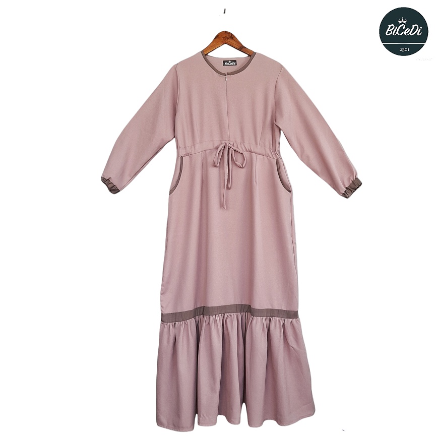 Gamis Dress Aisya Moscreepe Nude Bicedi Gamis Dress Serut Perut Syari Tali Serut