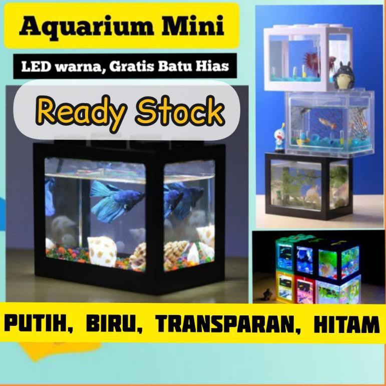 [ART. 986016] LARIS Aquarium Mini Bentuk Lego Terlengkap Lampu LED, Akuarium Ikan Kecil Cupang Murah