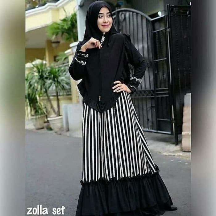 TRENDY Pakaian wanita muslim syari setelan ramadhan lebaran gamis maxi maxy dress terusan garis gari