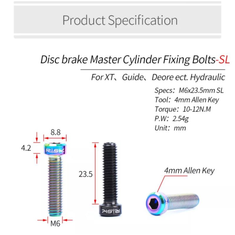 Risk Baut Titanium M6x23.5mm Baut Caliper rem sepeda