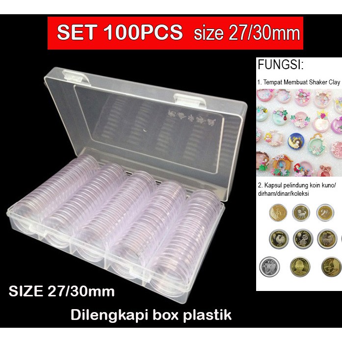 Isi 100PCS Kapsul Koin Transparan size 27-30mm Kotak Dinar Dirham Antam Tempat Shaker Clay