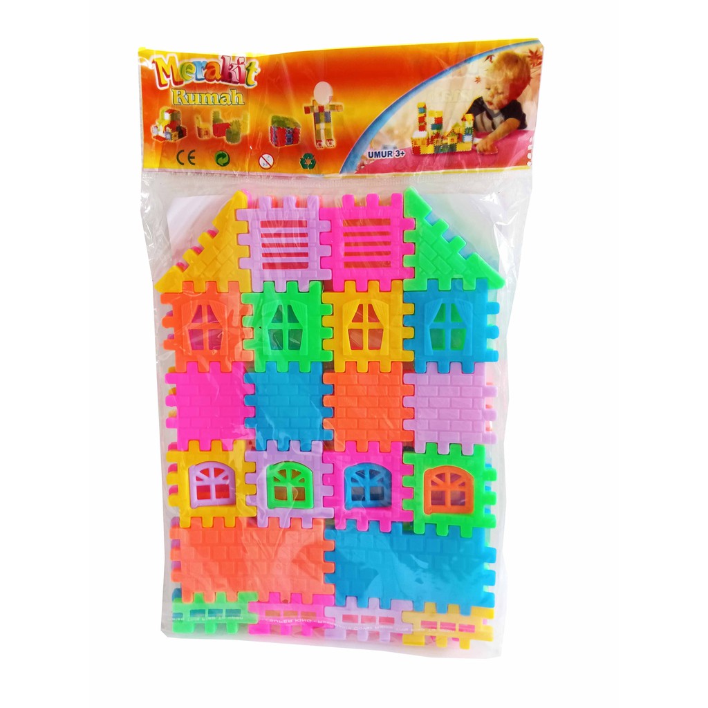 Mainan edukasi block brick puzzle karet - Puzzle Rumah
