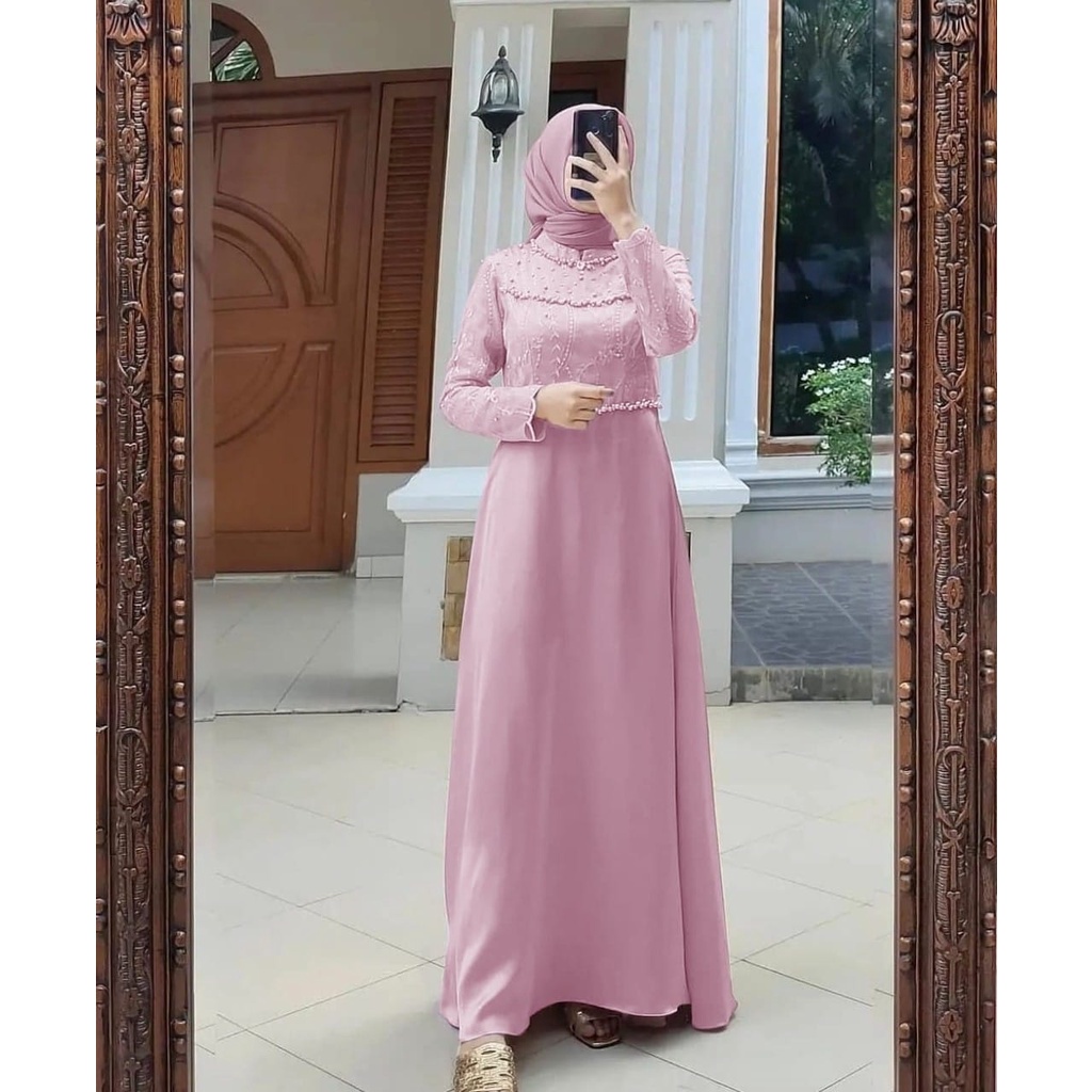 Baju Pesta Gamis Jumbo Wanita Remaja Muslim Adem Mewah Kondangan Terbaru 2022 Dress Ainun Model Keki