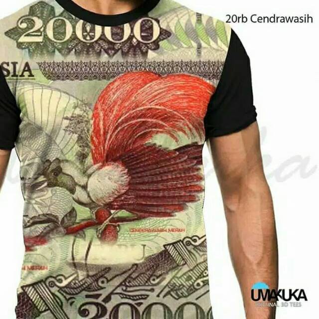 Kaos Umakuka 3d Fullprint 20rb Cendrawasih uang rupiah lama kuno antik unik oblong cowok pria murah