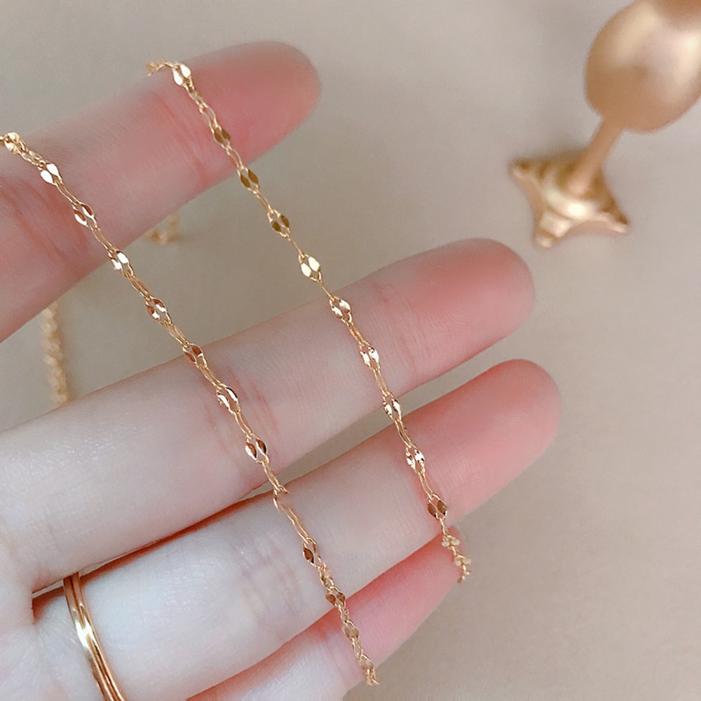 Kalung Rantai Klavikula Bahan Titanium 18k Warna Rose Gold