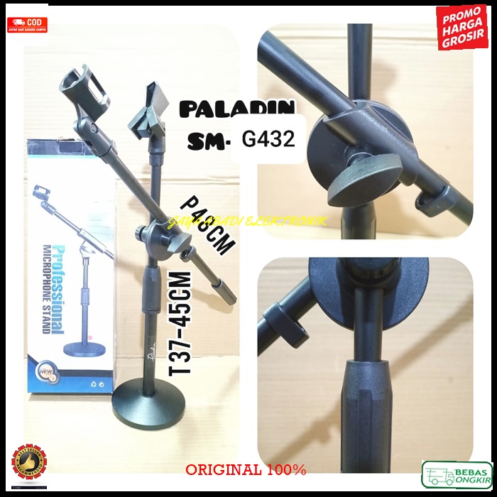 G432 ORI STAND MIC CABANG KAKI BULAT HOLDER STANDING PENDEK DUAL MICROPHONE MIC PENYANGGA UNIVERSAL 
