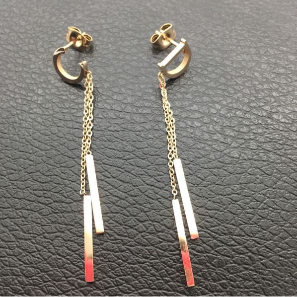 Anting Titanium Rose Gold Asli Wanita Fashion Anti Karat Murah AA014 motif Huruf CD unik