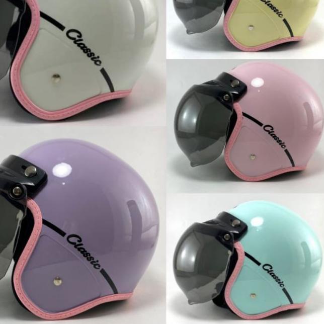℮ Helm Bogo Wanita Dewasa Retro Sni Warna Pastel ➮