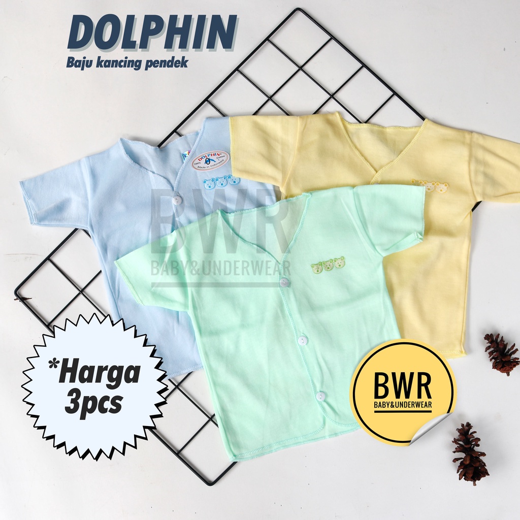 [ 3 pc ] Baju DOLPHIN PENDEK Baju Bayi Newborn Lengan Pendek Warna Polos - Bwr IX