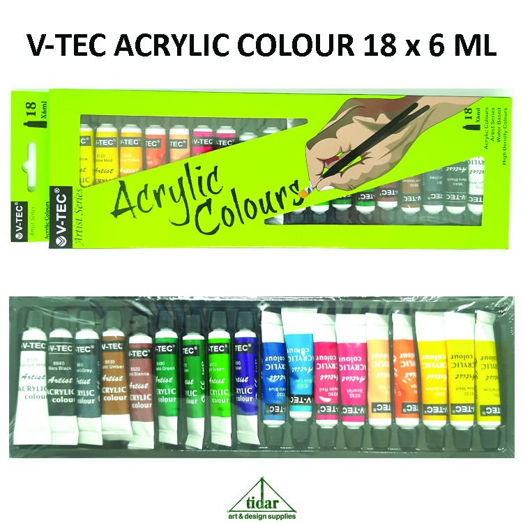 

Cat Akrilik V-Tec / V-Tech Acrylic Colour / Color Set 18 x 6 ML Tube