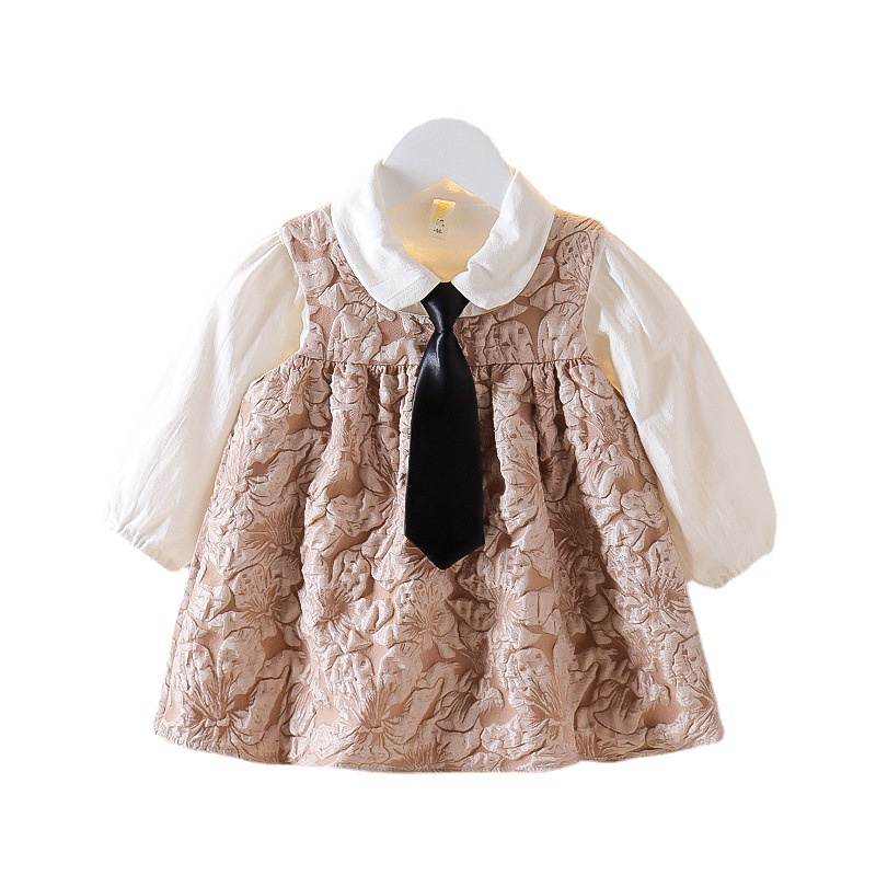 0-3TH NEW ARRIVAL DRESS ANAK BAYI BERLENGAN PANJANG / DRESS PESTA ANAK BAYI SUPER HIGH QUALITY-DRESS DASI BROWN