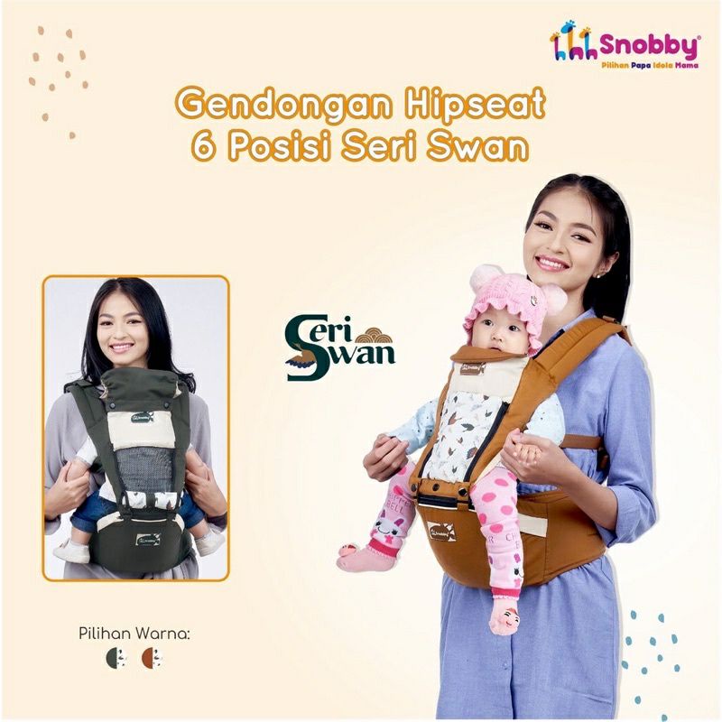 ☘️Bebikita☘️ Gendongan Bayi / Gendongan Hipseat Snobby 6 Posisi+Saku Sirkulasi Swan Series TPG 5941