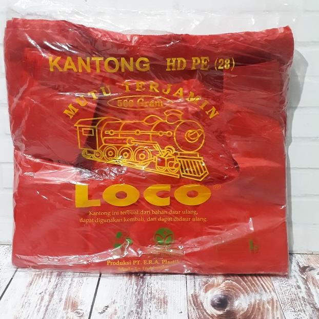 

☊ kantong plastik HDPE kresek tebal kuat loco merah ukr 28 ☃
