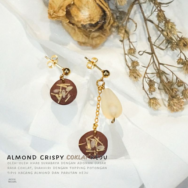 almond crispy coklat keju polymer clay earrings / anting almond crispy surabaya