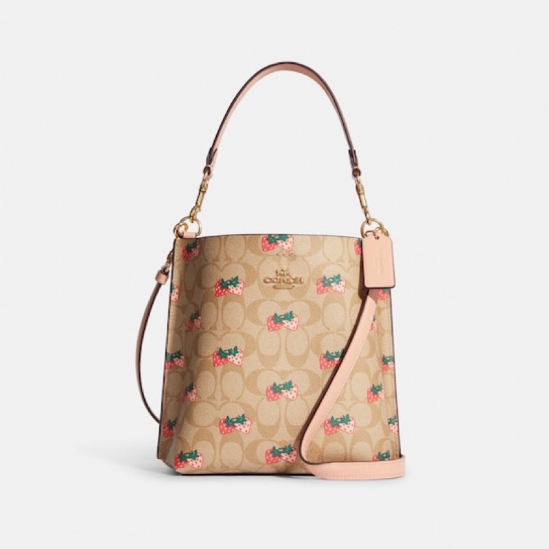 Coach Mollie Bucket Bag 22 In Signature Canvas With Strawberry Print (CB602)