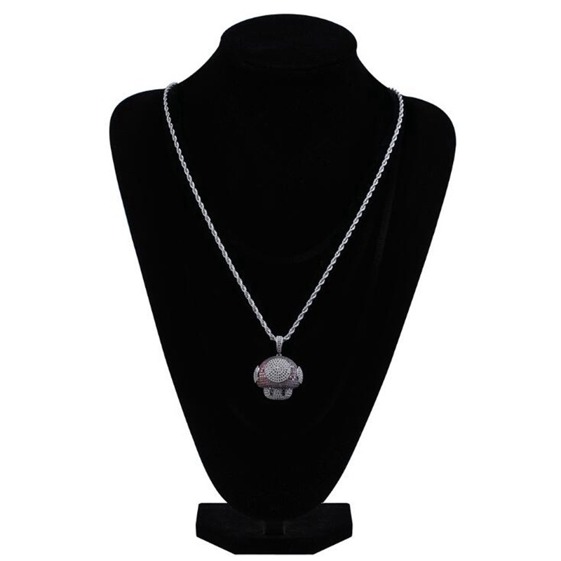 Kalung Liontin Bentuk Jamur Bahan Zirkon Gaya Hip Hop Kasual Untuk Unisex